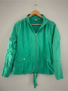 Zenergy by Chicos Green Utility Zip Jacket with Gold Accents